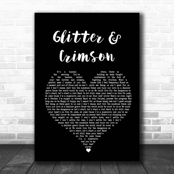 All Time Low Glitter & Crimson Black Heart Song Lyric Print