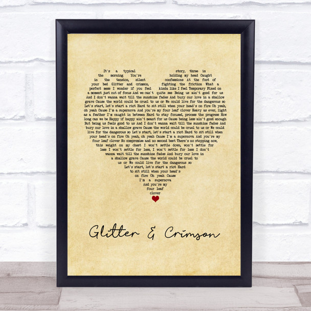 All Time Low Glitter & Crimson Vintage Heart Song Lyric Print