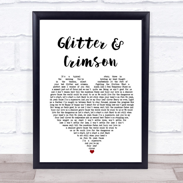 All Time Low Glitter & Crimson White Heart Song Lyric Print