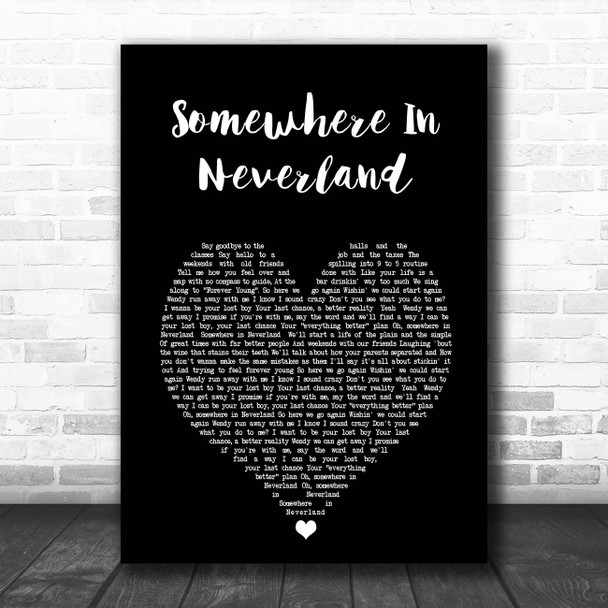 All Time Low Somewhere in Neverland Black Heart Song Lyric Print