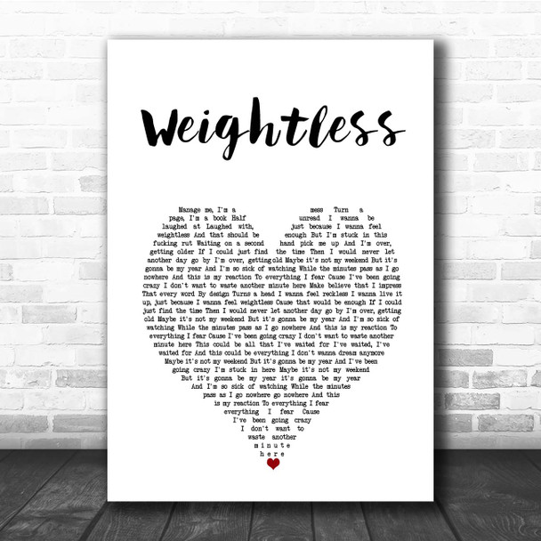 All Time Low Weightless White Heart Song Lyric Print