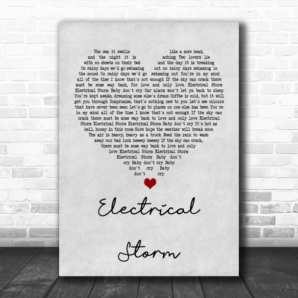 U2 Electrical Storm Grey Heart Song Lyric Music Wall Art Print