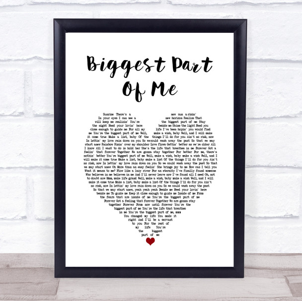 Ambrosia Biggest Part Of Me White Heart Song Lyric Print