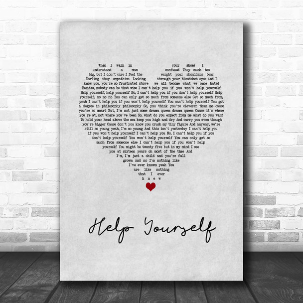 Amy Winehouse Help Yourself Grey Heart Song Lyric Print