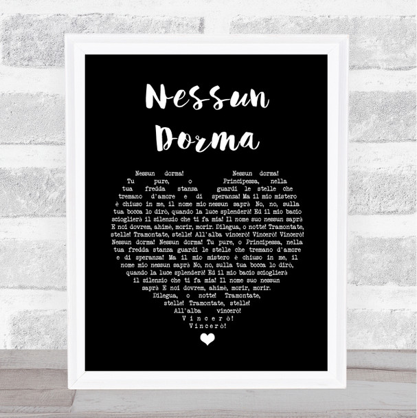 Andrea Bocelli Nessun Dorma Black Heart Song Lyric Print