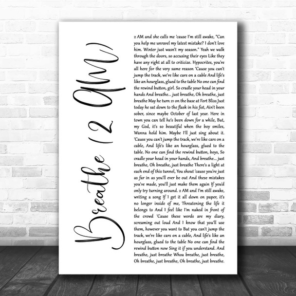 Anna Nalick Breathe (2 AM) White Script Song Lyric Print