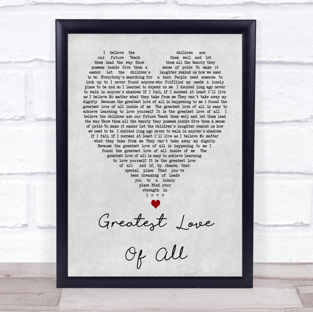 Whitney Houston Greatest Love Of All Grey Heart Song Lyric Music Wall Art Print