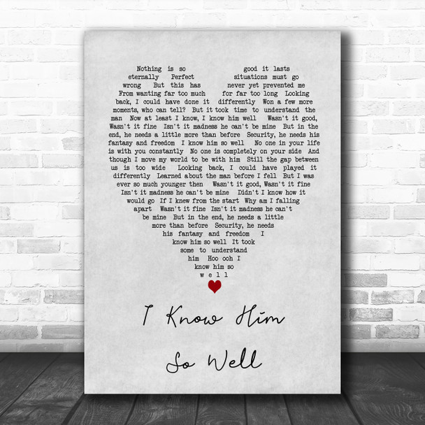 Whitney Houston I Know Him So Well Grey Heart Song Lyric Music Wall Art Print