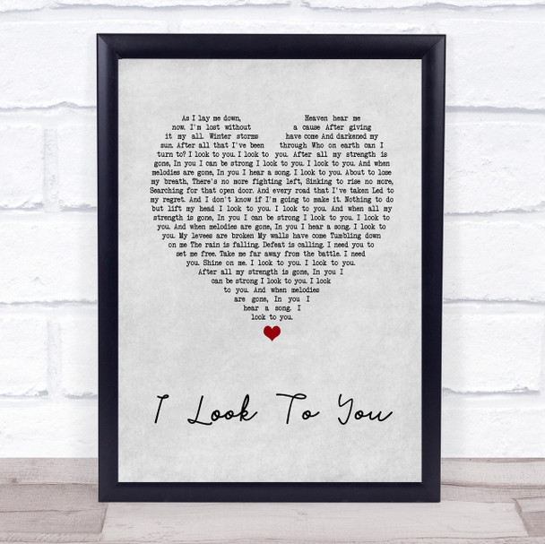 Whitney Houston I Look To You Grey Heart Song Lyric Music Wall Art Print