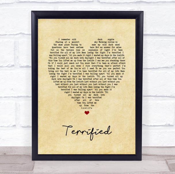 Atreyu Terrified Vintage Heart Song Lyric Print