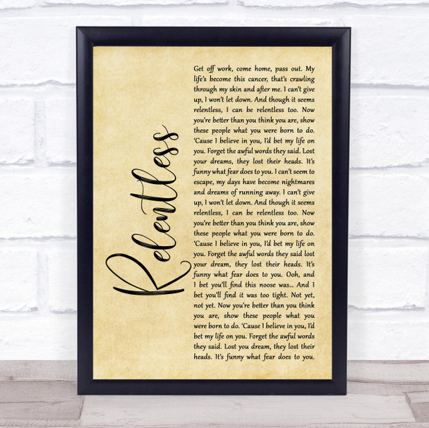 Audrye Sessions Relentless Rustic Script Song Lyric Print
