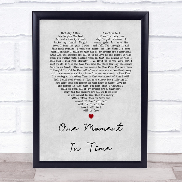 Whitney Houston One Moment In Time Grey Heart Song Lyric Music Wall Art Print
