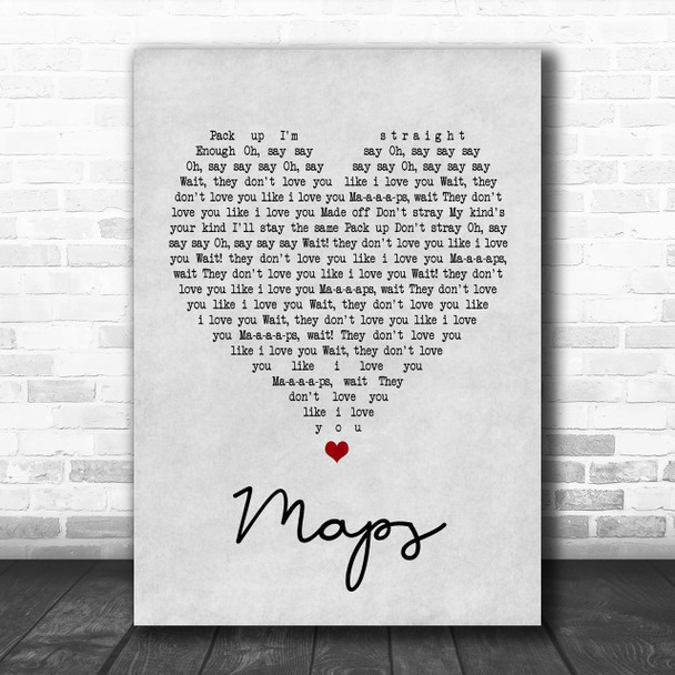 Yeah Yeah Yeahs Maps Grey Heart Song Lyric Music Wall Art Print