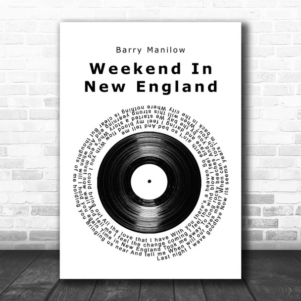 Barry Manilow Weekend In New England Vinyl Record Song Lyric Print