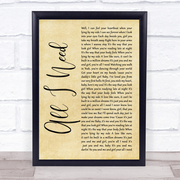 Bart Crow All I Need Rustic Script Song Lyric Print