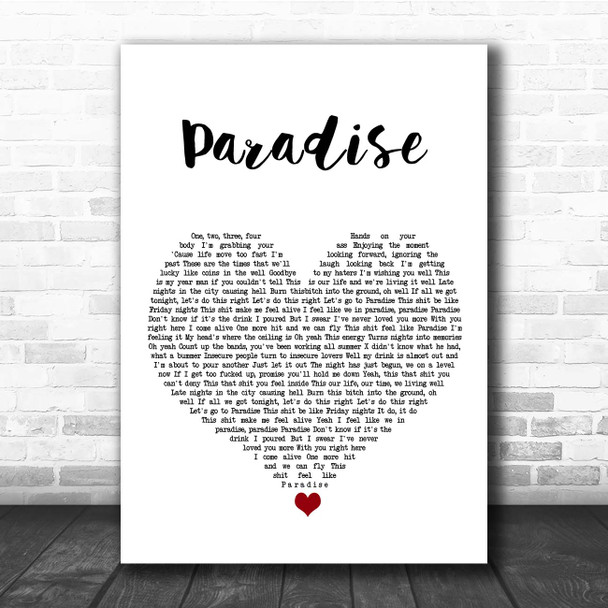 Bazzi Paradise White Heart Song Lyric Print