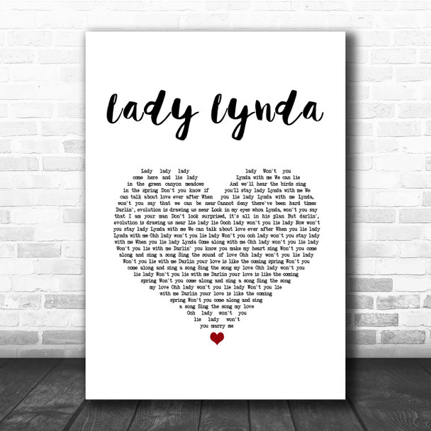 Beach Boys Lady Lynda White Heart Song Lyric Print