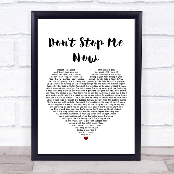 Queen Don't Stop Me Now Heart Song Lyric Music Wall Art Print