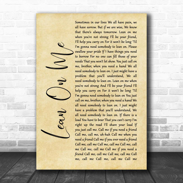 Bill Withers Lean On Me Rustic Script Song Lyric Print