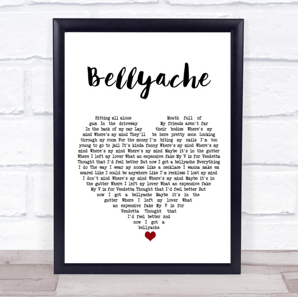 Billie Eilish Bellyache White Heart Song Lyric Print