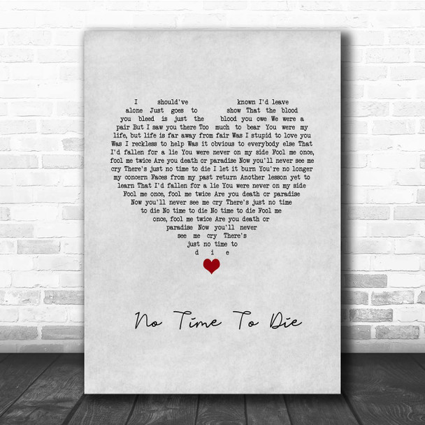 Billie Eilish No Time To Die Grey Heart Song Lyric Print