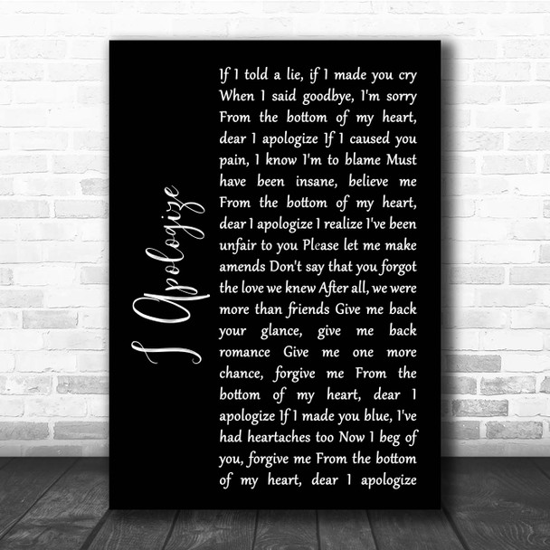 Billy Eckstine I Apologize Black Script Song Lyric Print