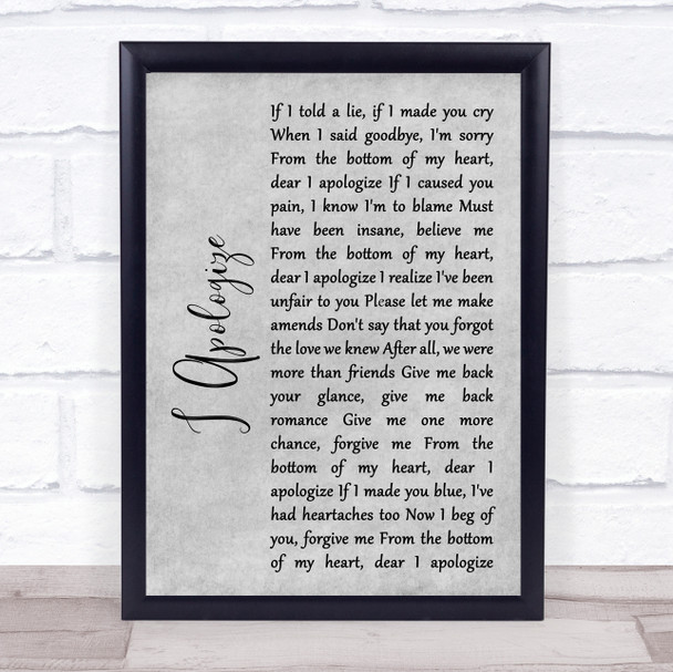 Billy Eckstine I Apologize Grey Rustic Script Song Lyric Print