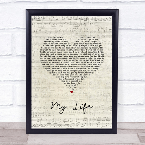 Billy Joel My Life Script Heart Song Lyric Print