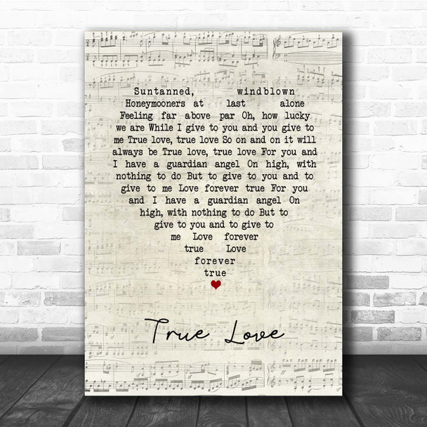 Bing Crosby True Love Script Heart Song Lyric Print