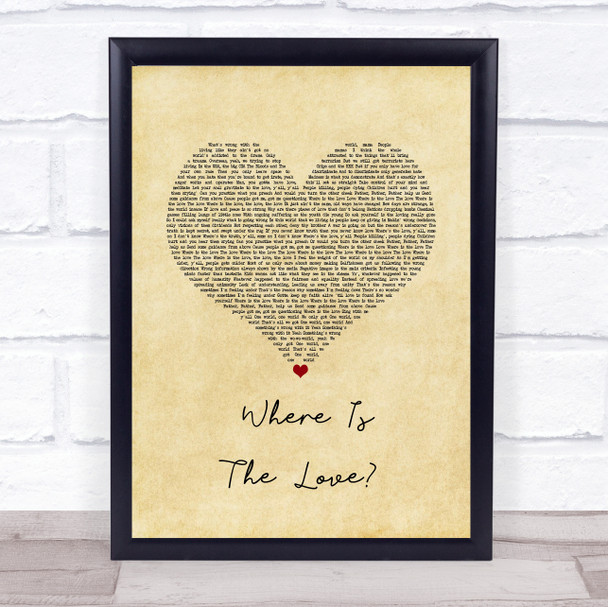 Black Eyed Peas Where Is The Love Vintage Heart Song Lyric Print