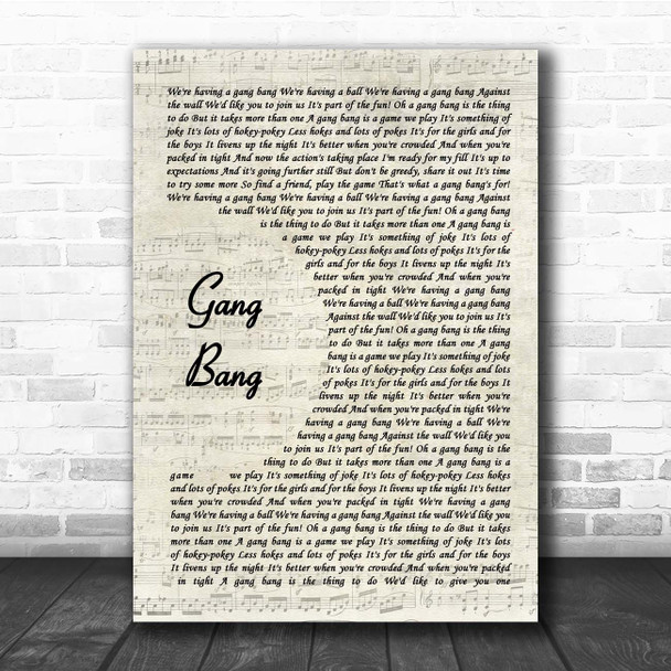 Black Lace Gang Bang Vintage Script Song Lyric Print