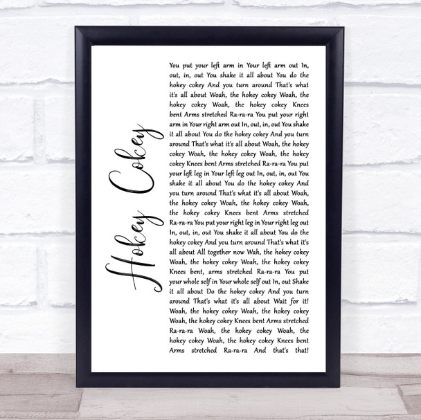 Black Lace Hokey Cokey White Script Song Lyric Print