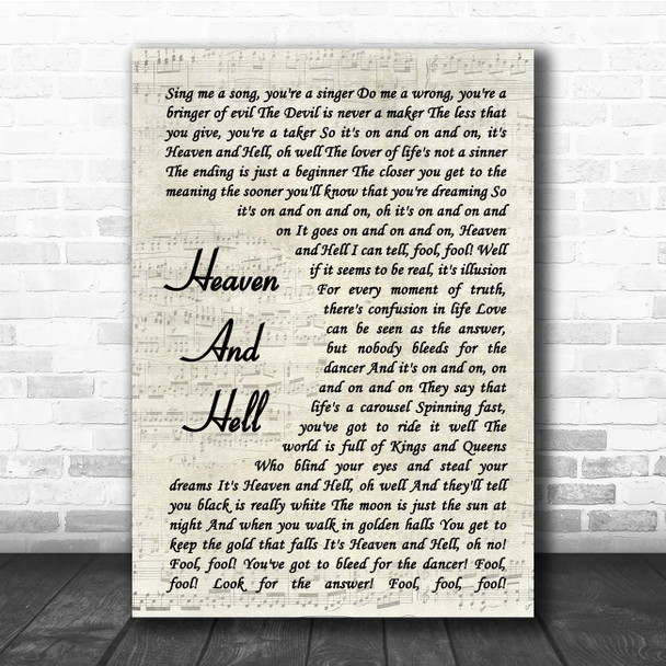 Black Sabbath Heaven And Hell Vintage Script Song Lyric Print