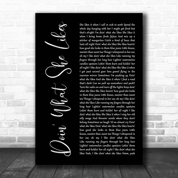 Blake Shelton Doin' What She Likes Black Script Song Lyric Print