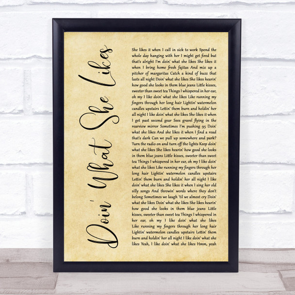 Blake Shelton Doin' What She Likes Rustic Script Song Lyric Print