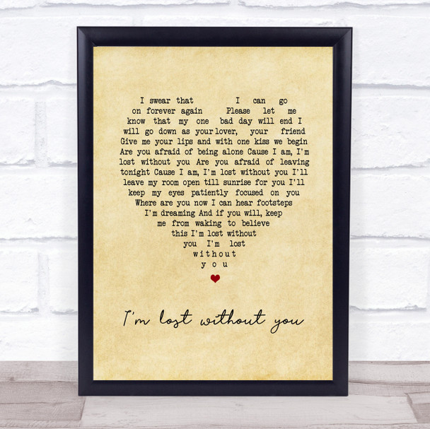 blink 182 I'm lost without you Vintage Heart Song Lyric Print
