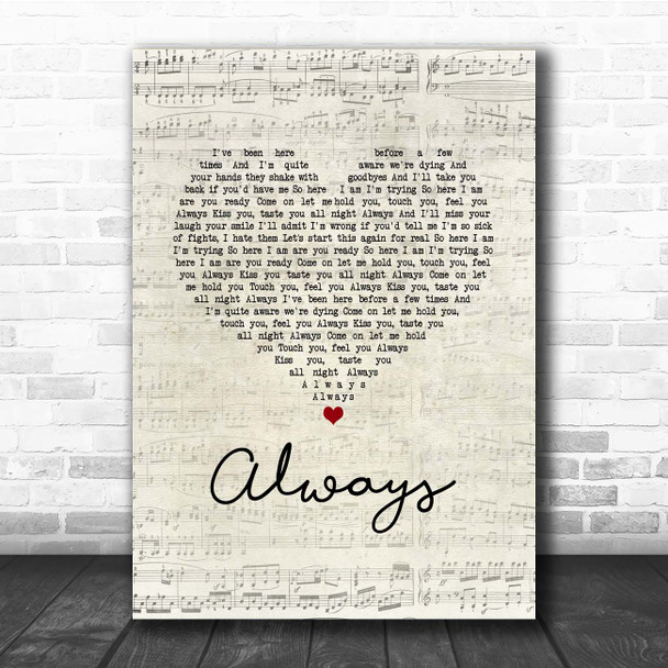 Blink-182 Always Script Heart Song Lyric Print