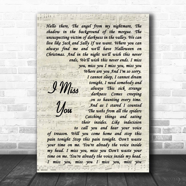 Blink-182 I Miss You Vintage Script Song Lyric Print