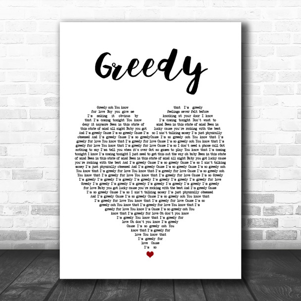 Ariana Grande Greedy Heart Song Lyric Music Wall Art Print