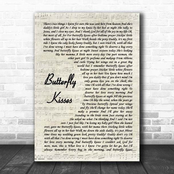 Bob Carlyle Butterfly Kisses Vintage Script Song Lyric Print