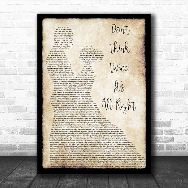 Bob Dylan Don't Think Twice, It's All Right Man Lady Dancing Song Lyric Print