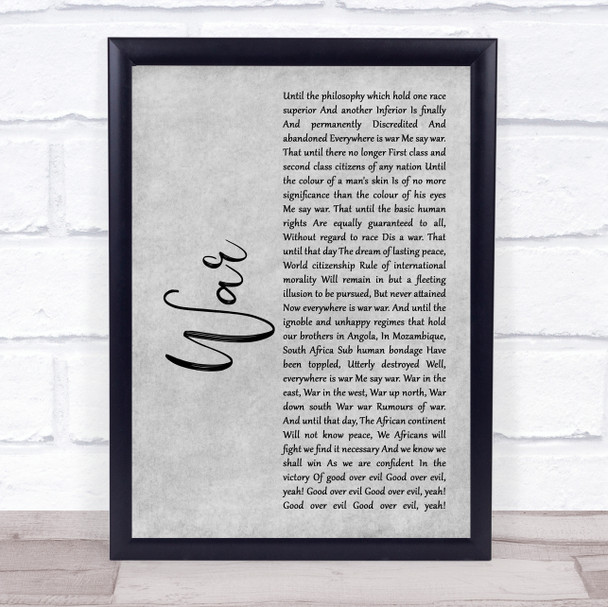 Bob Marley War Grey Rustic Script Song Lyric Print