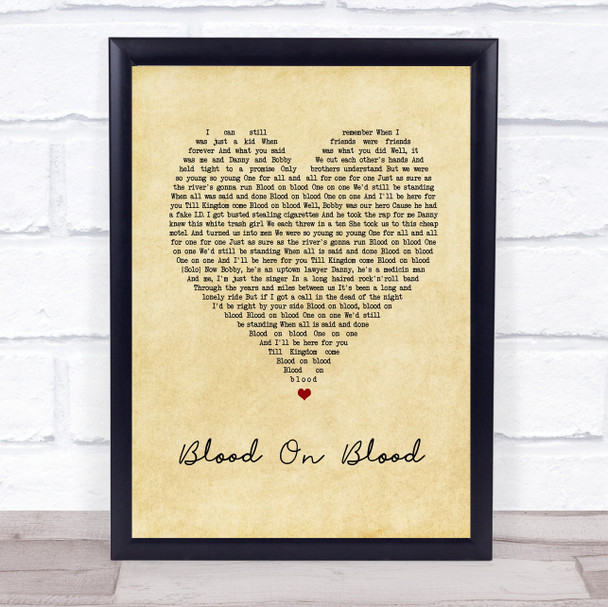 Bon Jovi Blood On Blood Vintage Heart Song Lyric Print