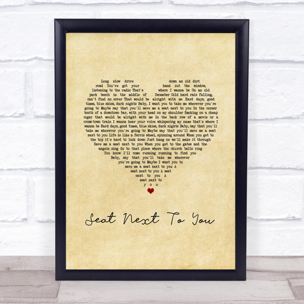 Bon Jovi Seat Next To You Vintage Heart Song Lyric Print