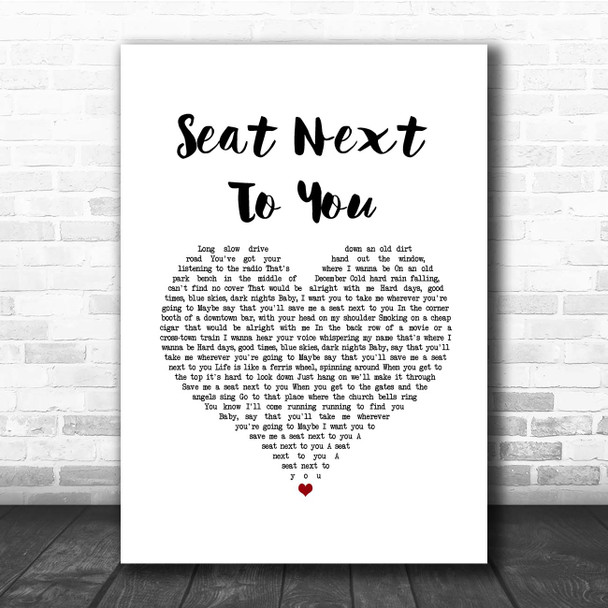 Bon Jovi Seat Next To You White Heart Song Lyric Print