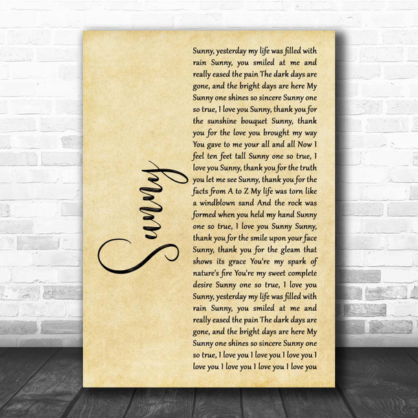 Boney M Sunny Rustic Script Song Lyric Print