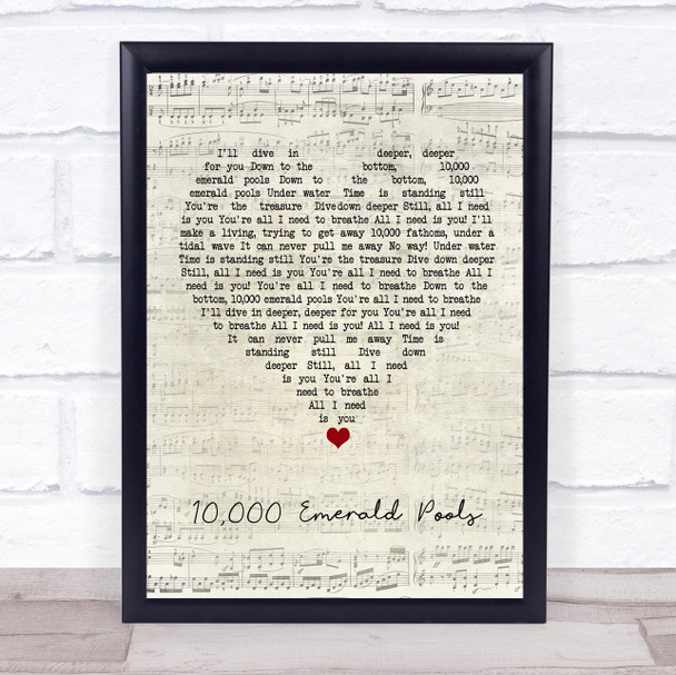 BORNS 10,000 Emerald Pools Script Heart Song Lyric Print