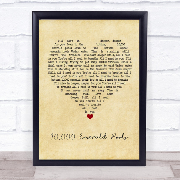 BORNS 10,000 Emerald Pools Vintage Heart Song Lyric Print