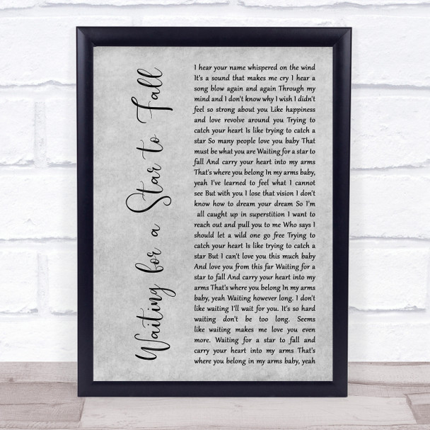 Boy Meets Girl Waiting for a Star to Fall Grey Rustic Script Song Lyric Print