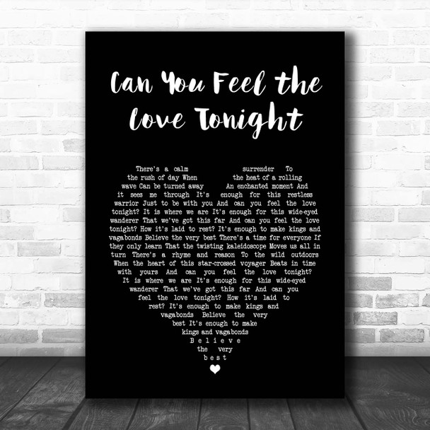 Boyce Avenue Can You Feel the Love Tonight Black Heart Song Lyric Print